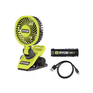 Ryobi Tool USB Lithium Clamp Fan Kit w/ 2.0 USB Lithium Battery & Charger Cord